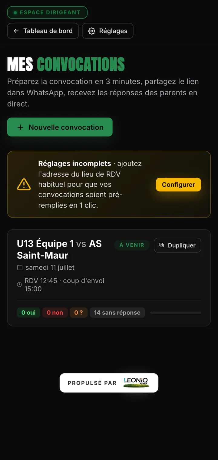 Vue coach : la convocation match Red Star FC, prête à partager dans WhatsApp
